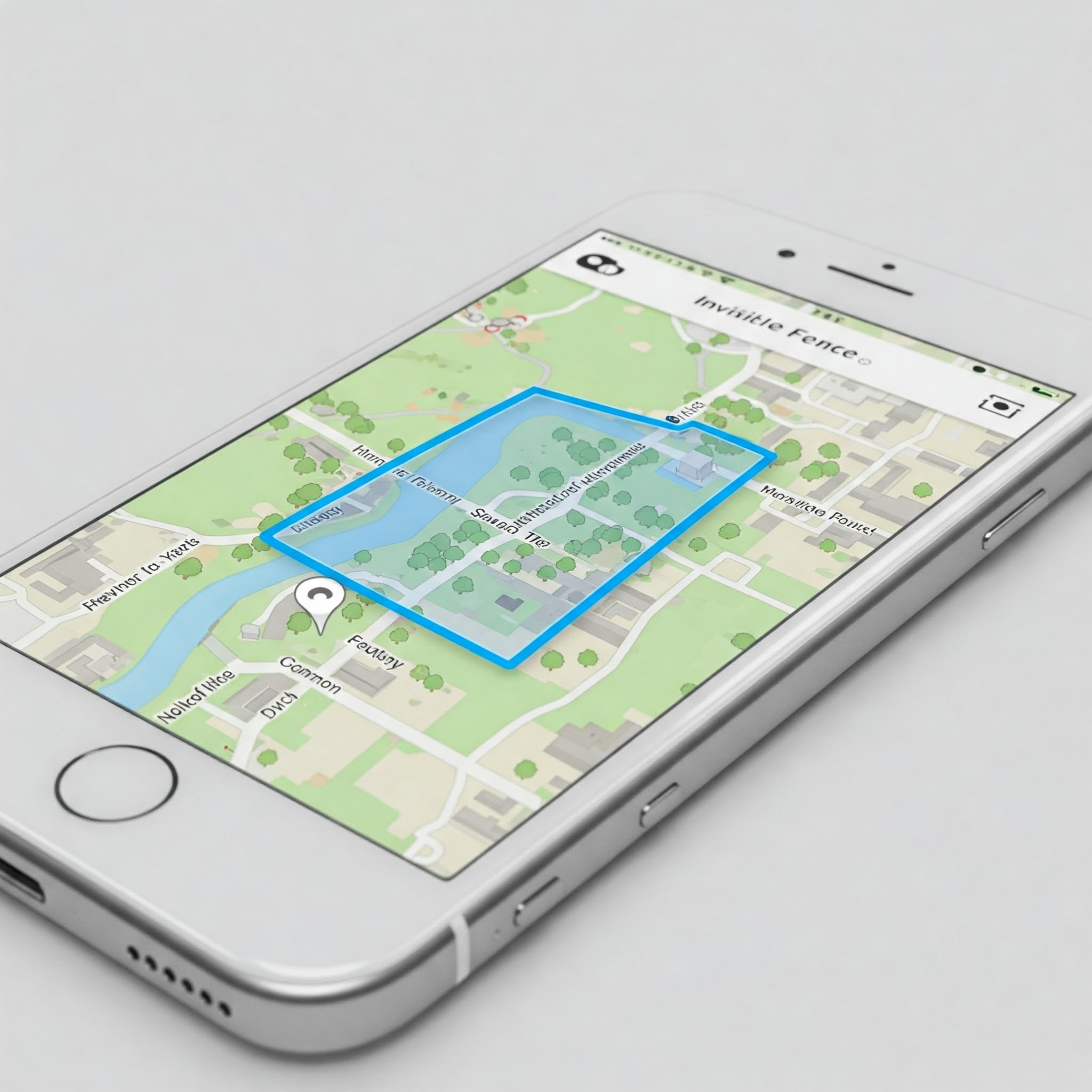 Invisible Fence GPS app showing virtual pet boundary on a map